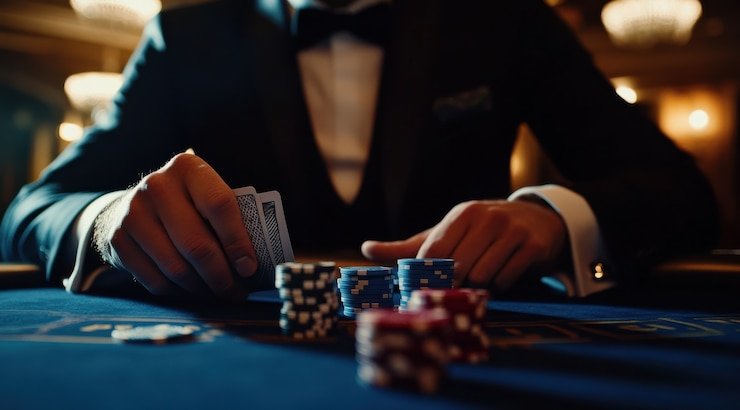 Tampilan live-dealer blackjack di rajanyapoker dengan HD streaming dan interface taruhan interaktif